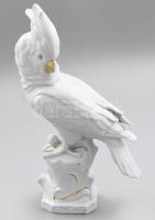 Nagy méretű német porcelán papagáj, jelzéssel, sérülésekkel, m: 29,5 cm
