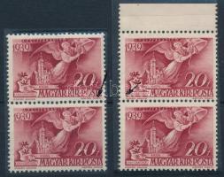 1940 Kormányzói 20 éves évforduló 2 db 20f pár a kétféle tévnyomattal / 2 x Mi 628 pair with plate varieties