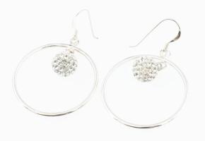 Ezüst(Ag) karikafülbevaló-pár shamballa gyönggyel, jelzett, d: 3 cm, bruttó: 5,2 g