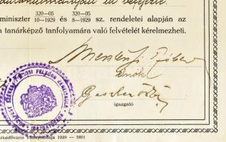 cca 1930 Geszler Ödön (1879-1959) zeneszerző autográf aláírásaival ellátott 7 db zeneiskolai bizonyí...