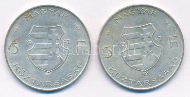 1947. 5Ft Ag "Kossuth" (2x) T:AU,XF patina Adamo F8.1