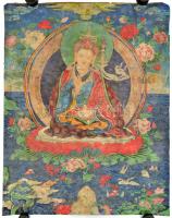 Thangka Gulu Rinpoche láma ábrázolással Kína XX. sz közepe. Nyomat vásznon 69x90 cm Hátul foltos, kopott