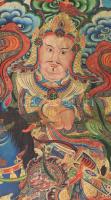 Thangka Geszer Kán ábrázolással Monggólia XX. sz közepe. Nyomat vásznon 75x90 cm