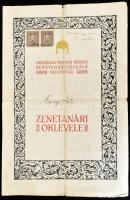 Hubay Jenő (1858-1937) hegedűművész, zeneszerző autográf aláírása zenetanári oklevélen