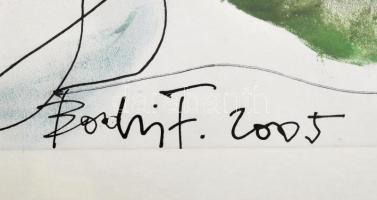 Bodri Ferenc (1943-2021): József Attila illusztráció. Tus, vegyes technika, papír, jelzett. Üvegezet...