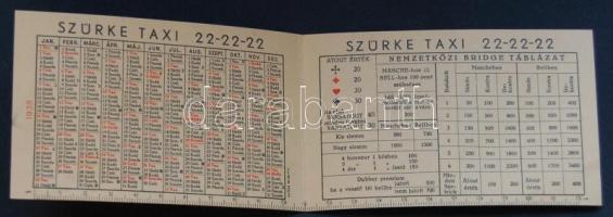 1938 Autotaxi R.T. reklámkártya nemzetközi tarifatáblával, naptárral / Taxi-card