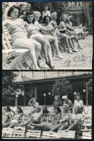 1948 nyár, fürdőruhás hölgyek, 2 db fotó, felületén törésnyomok, 13×18 cm