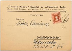 1947 Bp., Chinuch Neórim Kegyeleti és Vallásoktatási Egylet értesítő levele