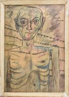 Frank Magda jelzéssel: Fogoly. Vegyes technika, papír. Üvegezett fakeretben. 48x33 cm