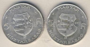 1947. 5Ft Ag "Kossuth" (2x) T:2/3,3 ph