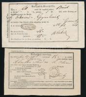 1854-1870 2 db Feladási vevény "HIDAS-NÉMETHI" és "H:NÉMETHY" bélyegzéssel