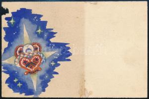 1937 Bozó Gyula (1913-2004): Képeslapterv + képeslap, vegyes technika, papír, jelzés nélkül, sérült, 10×14,5 cm