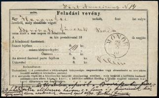 1870 Feladási vevény "MONOK" bélyegzéssel