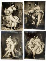 cca 1910 12 db erotikus festményről, grafikáról készült fotó sorozat, eredeti mappában 16x22 cm
