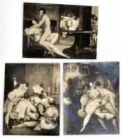 cca 1910 12 db erotikus festményről, grafikáról készült fotó sorozat, eredeti mappában 16x22 cm
