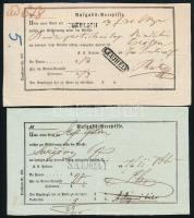 1857-1866 2 db Feladási vevény kétféle "S.A.UJHELY" bélyegzéssel