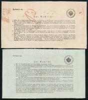 1857-1866 2 db Feladási vevény kétféle "S.A.UJHELY" bélyegzéssel