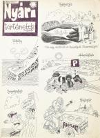 Bérczi Ottó (?-): Nyári történetek, 2 db karikatúra, tus, papír, 33×22 cm