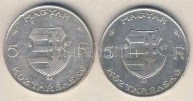 1947. 5Ft Ag "Kossuth" (2x) T:2/3,3 ph