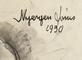Nyergesi János (1895-1982): Női portré, 1930. Szén, papír, jelzett. Apró lapszéli sérülésekkel. 34x2...