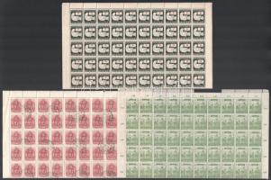 1919-1946 Magyar Posta 5f, Barnaportó (I.) 3f és Billiós 2BP hajtott 100-as ívekben (fogelválások / ...
