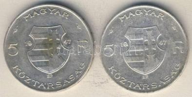 1947. 5Ft Ag "Kossuth" (2x) T:3 k