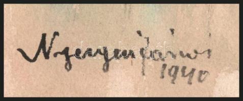 Nyergesi János (1895-1982): Dunapart, 1940. Tus, akvarell, papír, jelzett. 21,5x30 cm