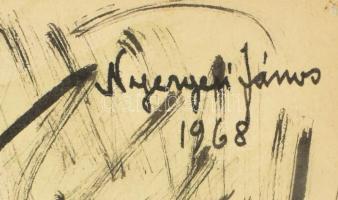 Nyergesi János (1895-1982): Utcarészlet, 1968. Tus, akvarell, papír, jelzett. Apró lapszéli sérülése...