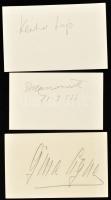 Kis zenei aláírás-gyűjtemény: Gina Cigna énekes, Győry Béla, Kentner Lajos zongorista, Mazzacurati Benedetto gordonkás autográf aláírásai