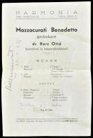 Kis zenei aláírás-gyűjtemény: Gina Cigna énekes, Győry Béla, Kentner Lajos zongorista, Mazzacurati B...