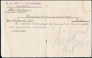 1917 Győr, behívójegy kézbesítéséről katonai dokumentum