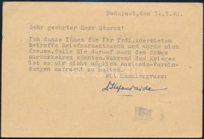 1942 Levelezőlap 8 db bélyeggel Budapestről Svédországba / Postcard to Sweden