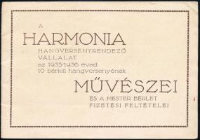 1935 A harmónia hangversenyrendező vállalat által szervezett hangversenyek művészei. Képes füzet 16p.