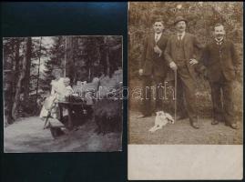 cca 1900-1913 2 db kutyás fotó, 9×9 és 14×9 cm