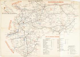 Postaforgalmi útvonalak térképe, jelmagyarázattal, Klösz Rt. térképészeti műintézet, foltos, szakadással, 42×59 cm
