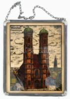 Ólomüveg kép München Frauenkirche festett képével. 14x18 cm