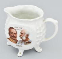 I. világháborús Porcelán tejkiöntő Ferenc József és Vilmos császár arcképével. Matricás, jelzés nélkül, hibátlan 7 cm