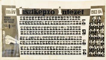 1964 MÁV Tisztképző Intézet forgalmi kereskedelmi zárt tagozat tablófotó, sérült, 40x22,5 cm