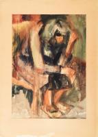 Albrecht Júlia (1948-): Ülő nő portréja, 1969. Akvarell, papír, jelezve balra lent. Paszpartuban. 52x37,5 cm