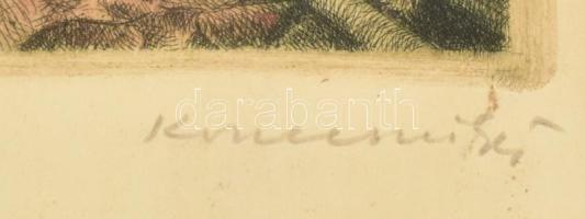Konecsni György (1908-1970): Rákóczi és Esze találkozása. Színezett rézkarc, papír, jelzett. A lap s...