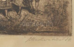 Silberhorn Tibor (1927- ): Palántázás, 1957. Rézkarc, papír, jelzett, autográf ajándékozási feliratt...