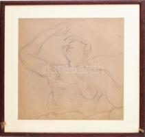 Jelzés nélkül, kétoldalas: Női akt. Ceruza, papír. Üvegezett, kopott fakeretben. 33x30 cm