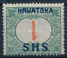 SHS 1918 Pirosszámú Portó 1f fordított felülnyomással / Mi P27 with inverted overprint. Signed: Bodor