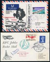 1968-1972 2 db Brit légierő rakéta postája, saját bélyegükkel kiegészített bérmentesítés. Futott levél emlékbélyegzéssel, alkalmi borítékokban