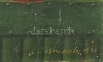 E. v. Woszala jelzéssel: Kutyák. Olaj, farost, felületi sérülésekkel, kissé foltos, 35x45,5 cm