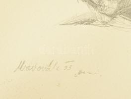 Abanovák jelzéssel: Ülő női akt. Ceruza, papír, paszpartuban, hullámos, hátoldala foltos, 24,5x34,5 ...