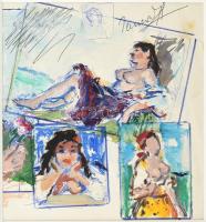 Jancsek Antal (1907-1985): Akt tanulmányok. Vegyes technika, papír, jelzett, paszpartuban. 14,5x13,5...