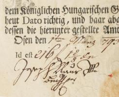 1793 Buda, nyugta német nyelven, papírfelzettel