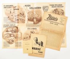 1946-1947 Magyar Demokratikus Ifjúsági Szövetség (MADISZ) tétel, 4 db: Ifjúság újság II. évf. 52. száma; A MADISZ programja; MADISZ vezető; propaganda plakát. Változó méretben és állapotban.