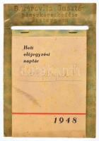 1948 Esztergom, Buzárovits Gusztáv könyvkereskedése, Heti előjegyzési naptár, nagyrészt kitöltetlen állapotban, 24x16 cm